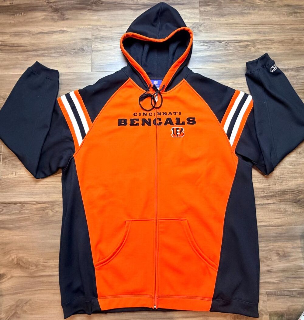 Cincinnati Bengals Reebok NFL Team Apparel 2XL Full Zip 100% Polyester Jacket